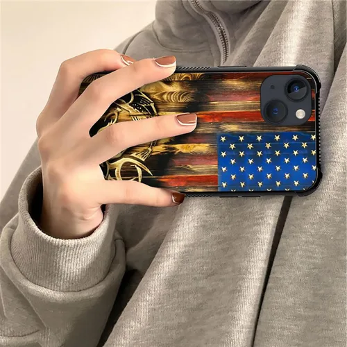 Vista 4 de ZHEGAILIAN Funda compatible con iPhone 14, funda de bandera de grano de madera de ciervo de pez rojo, parte trasera de vidrio templado + funda
