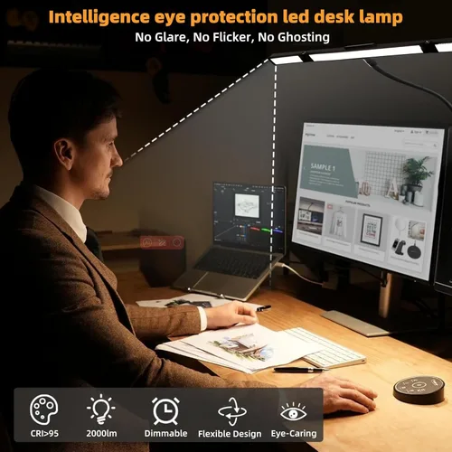 Vista 6 de BAYSQUIRREL Lámpara de escritorio LED con abrazadera, luz de escritorio con sensor humano, cuello de cisne, protección ocular remota, lámpara