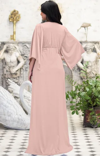 Vista 5 de KOH KOH Vestido largo y elegante para mujer, con cuello en V, manga murciélago, cóctel, caftán