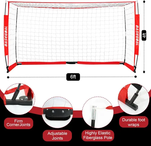 Vista 7 de BaseGoal Portería de Fútbol, Red de Fútbol, Porterías de Fútbol para Patio Trasero, con Marco de Lazo, Base Metálica Plegable y Escalera de Agilidad