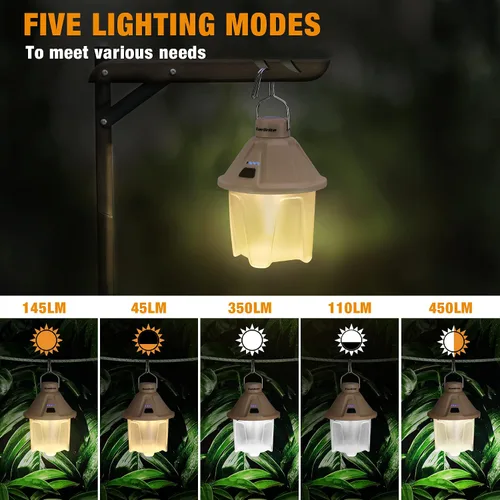 Vista 3 de EverBrite Paquete de 2 linternas de campamento recargables, luz LED de camping de 450 lm con 5 modos, base magnética y gancho para colgar, carga