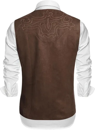 Vista 3 de COOFANDY Chaleco de traje de cuero de gamuza para hombre, chaleco occidental casual, chaleco ajustado