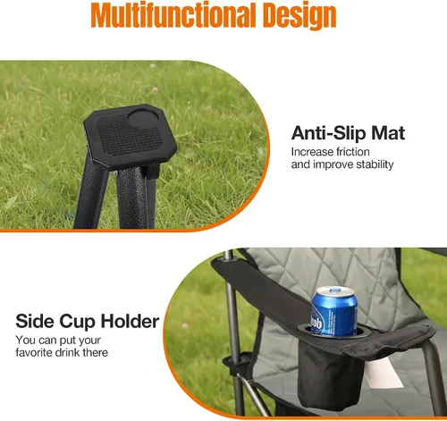 Vista 6 de Sillas de campamento resistentes con capacidad de 350 libras, silla plegable con bolsa enfriadora y portavasos para exteriores, deportes, playa