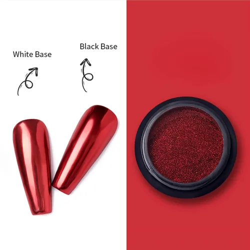 Vista 4 de Polvo de uñas cromado rojo, espejo de uñas de Navidad, polvo holográfico, metálico, efecto de espejo, manicura, pigmento con purpurina, decoraciones