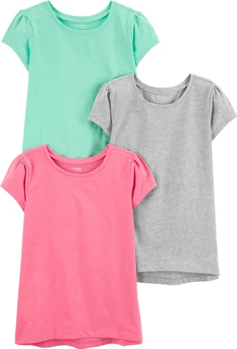 Vista 16 de Simple Joys by Carter's Camisas y tops de manga corta para niñas, paquete de 3 Corazones grises/dinosaurio rosa/impresión de texto blanco