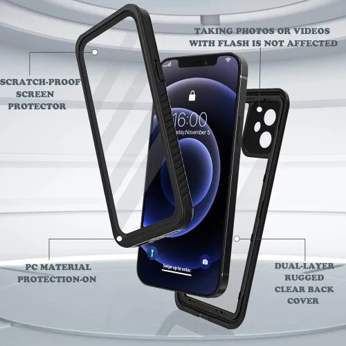Vista 3 de Diverbox - Funda impermeable para iPhone 12, resistente al agua, a prueba de golpes, a prueba de polvo, IP68 de cuerpo entero, protector de pantalla