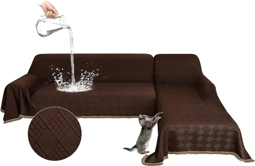 Vista 9 de Fundas impermeables para sofá modular en forma de L, 2 piezas, lavable, en forma de L, protector de muebles acolchado de jacquard para perros, Gris