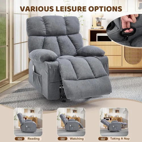 Vista 5 de Rocker - Silla reclinable para sala de estar con masaje por vibración y Gris