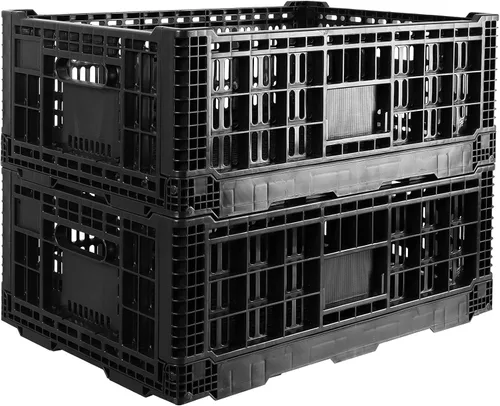 Vista 7 de Contenedor de almacenamiento plegable, 52 litros, caja de almacenamiento de plástico resistente, cajas de leche de alta resistencia, almacenamiento