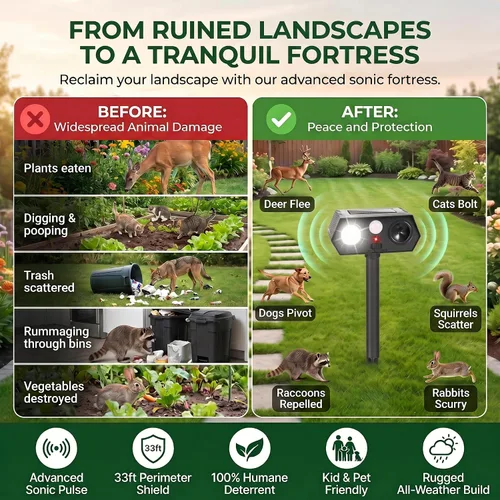 Vista 7 de Repelente animal ultrasónico solar, paquete de 2 dispositivos ultrasónicos