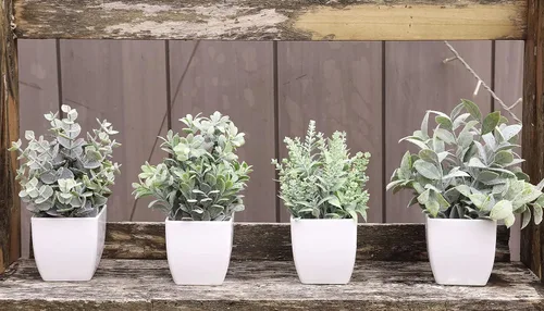 Vista 4 de Un paquete de 6 plantas falsas pequeñas y 4 paquetes de plantas falsas pequeñas, plantas artificiales en maceta para decoración de baño, granja