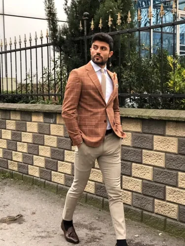 Vista 7 de HUUTOE Blazer a cuadros para hombre, chaqueta de traje a cuadros, ajuste delgado, casual, solapa con muescas, dos botones, abrigo deportivo