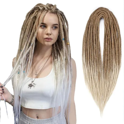 Vista 29 de Kraler Extensiones de Rastas Azules de Doble Extremo de 18 Pulgadas, 20 Hebras Sintéticas DE Extensiones de Rastas Hechas a Mano, Estilo de Rastas