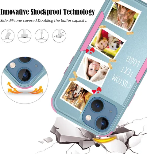 Vista 4 de Funda personalizada para iPhone 13 Mini, múltiples imágenes/fotos, 3 capas de protección resistente, a prueba de golpes, a prueba de polvo