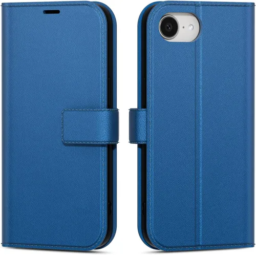 Vista 112 de oakxco Funda tipo cartera para iPhone SE 2022/2020/8/7 con soporte para tarjeta de crédito, funda magnética RFID delgada tipo libro con tapa