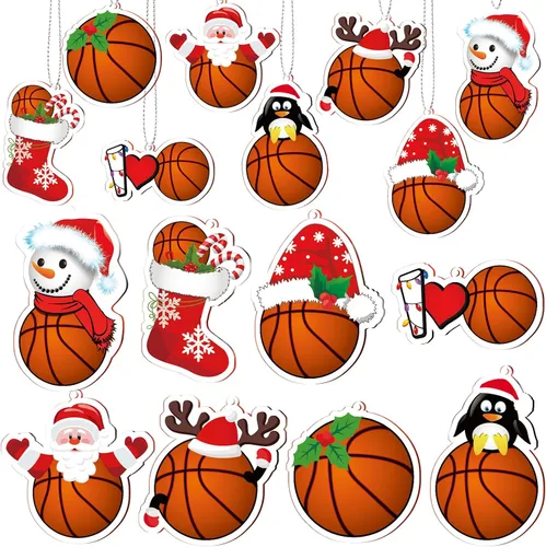 Vista 8 de Chunful 24 piezas Adornos de fútbol para árbol de Navidad, adornos de pelotas deportivas de acrílico colgantes para decoración de árbol de Navidad