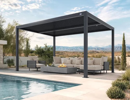 Vista 42 de PURPLE LEAF 94AS - Pérgola pequeña de aluminio compacto de 10 x 12 pies con techo rígido con listones ajustables para patio, cubierta de terraza