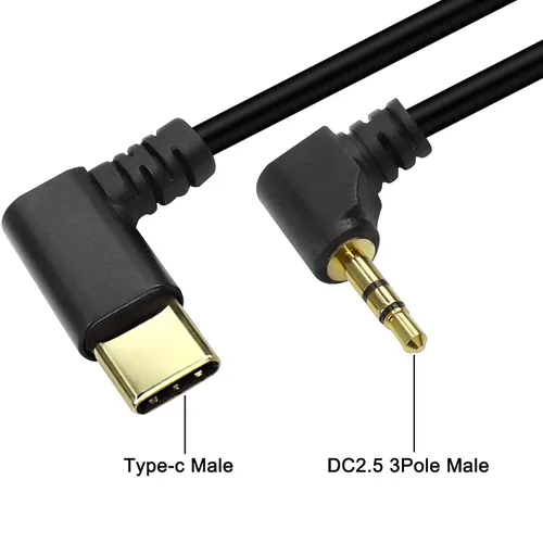 Vista 3 de XMSJSIY Cable de audio tipo C a 0.098 in USB C macho a 0.098 in TRS 3 polos macho AUX 90 grados ángulo recto conector de repuesto para auriculares