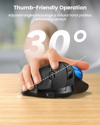Vista 4 de SABLUTE MAM2 - Ratón inalámbrico de Trackball con DPI de 5 niveles, mouse ergonómico inalámbrico 2.4G Plug-and-Play para 3 dispositivos