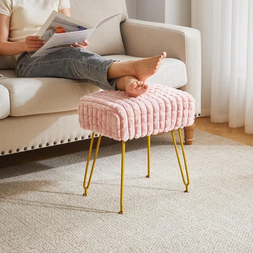 Vista 9 de IBUYKE Taburete Rectángulo con Reposapiés Otomano, Taburete de Tocador de Maquillaje, Mesa Auxiliar, Asiento de Tocador de Terciopelo, Silla