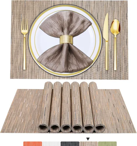 Vista 16 de BETEAM Juego de 4 manteles individuales de vinilo tejido para mesa de comedor, lavables, lavables, manteles individuales de cocina, duraderos