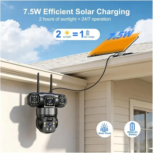 Vista 4 de Cámara de seguridad solar para exteriores de triple lente 4G 32GB
