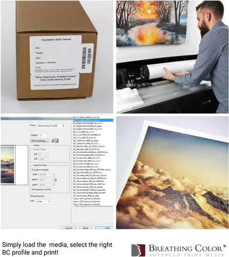 Vista 3 de Lienzo satinado cristalino, 21 mil, 440 gsm, blanco brillante, no requiere barnizado