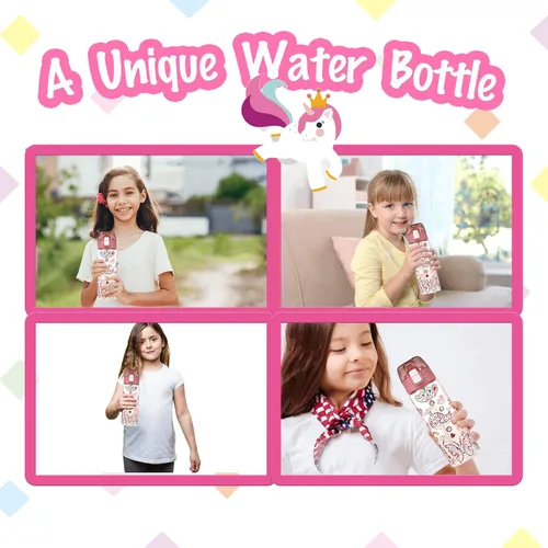 Vista 5 de Decora tu propia botella de agua con toneladas de gemas de purpurina y calcomanías de unicornio, material Tritan sin BPA, 20 onzas, kit