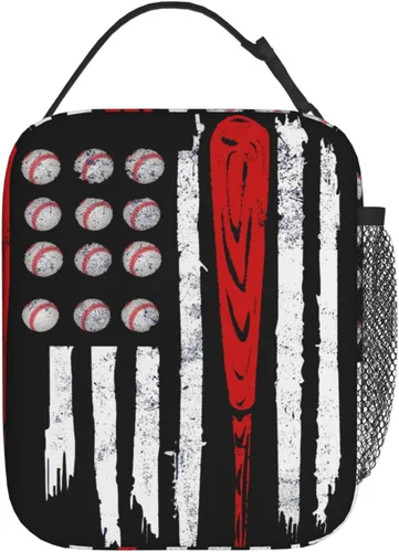 Vista 3 de Lonchera de béisbol con bandera estadounidense, bolsa de almuerzo deportiva, reutilizable, bolsa de mano para mujeres y hombres, picnic y viajes