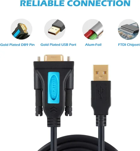 Vista 5 de TECHTOO Adaptador USB 3.0 a serie USB RS232, convertidor de cable serie USB DB9 USB (16 pies) con chipset FTDI chapado en oro