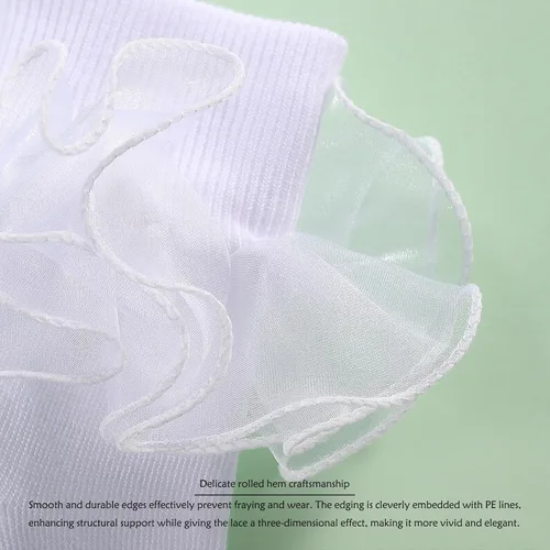 Vista 3 de Dicry Calcetines de doble encaje con volantes grandes para bebés y niños pequeños