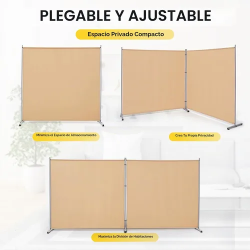 Vista 6 de Rantila Divisor de habitación de 2 paneles grandes, divisor de oficina portátil, cómodo móvil, pantalla de privacidad plegable para dormitorio