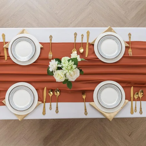 Vista 3 de Paquete de 2 caminos de mesa de gasa de 10 pies de 29 x 120 pulgadas, camino de mesa romántico transparente para boda, fiesta de cumpleaños