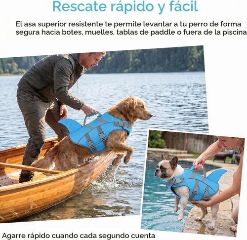Vista 4 de Dogcheer Chaleco salvavidas para perro, tiburón, chaleco salvavidas reflectante para nadar en barco, chaleco de natación ajustable para cachorros