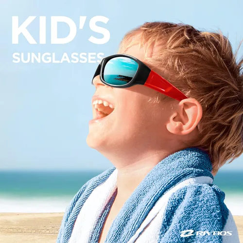 Vista 2 de Rivbos RBK037 - Lentes de sol polarizados con correa, para niños y niñas, 3 - 10 años