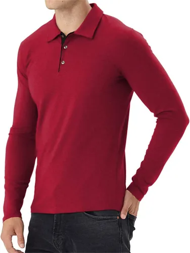Vista 4 de Aiyino Camisas polo de manga cortalarga para hombre, estilo casual, ajustadas, básicas, de algodón