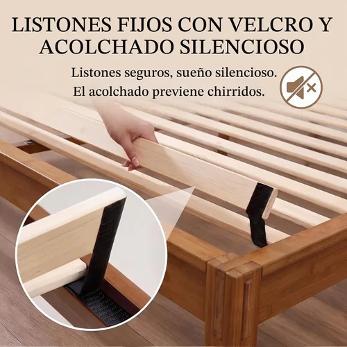 Vista 5 de Merax Cama de plataforma de bambú de tamaño completo, marco de cama moderno de mediados de siglo con soporte de listones de madera, no necesita