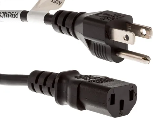 Vista 9 de Cable de alimentación de CA estándar, 15A/125V, 18 AWG, 5-15P a C13, (NEMA 5-15P a IEC-60320-C13) 2 pies