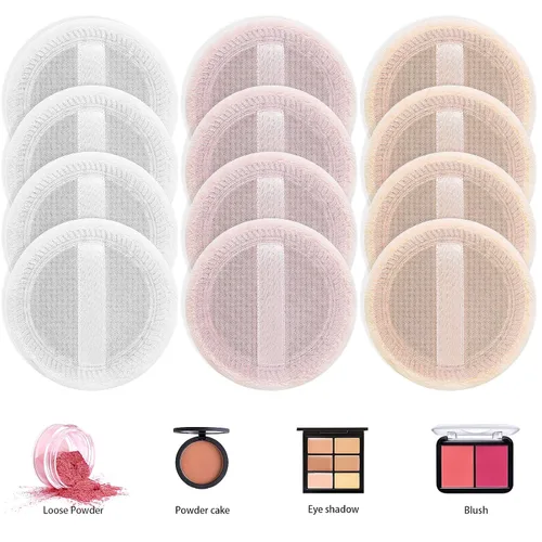 Vista 3 de WLLHYF 24 piezas de maquillaje de algodón rosa, soplo cosmético redondo para maquillaje facial en polvo aterciopelado para polvo suelto, lavable