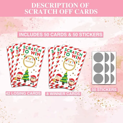 Vista 2 de Tarjetas de juego para rascar de Navidad – Juegos de rascar para fiestas de Navidad para adultos – Boletos de rifas de Navidad – Actividades