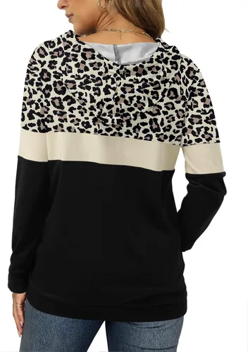 Vista 3 de Angerella - Suéteres con capucha para mujer, diseño con estampado de camuflaje y leopardo, con cordón ajustable y bolsillo