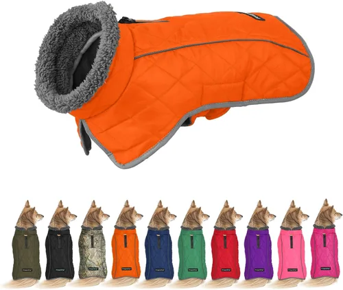 Vista 10 de Fragralley Abrigo para perro pequeño, chaqueta impermeable para perro con forro polar cálido, abrigo de invierno reflectante ajustable para perros