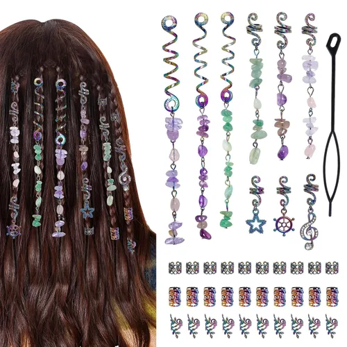 Vista 13 de hoyuwak - 40 piezas de joyería para trenzas, accesorios para rastas y loc, cuentas para el cabello, pinzas, puños, anillos y encantos para mujeres