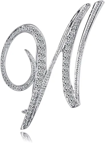 Vista 21 de ETHOON Broche de letras con inicial de diamantes de imitación para mujer, manualidades, plateado A-Z