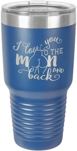 Vista 16 de Vaso negro de 30 onzas con popote y tapa superior deslizante con texto en inglés "I love you to the moon and back", color negro
