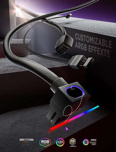 Vista 2 de AsiaHorse Hydrus-8PIN GPU PSU Cable de Extensión ARGB Luz, Cable de Extensión de Energía de Cobre de Diseño Minimalista Integrado, 2000W Potencia