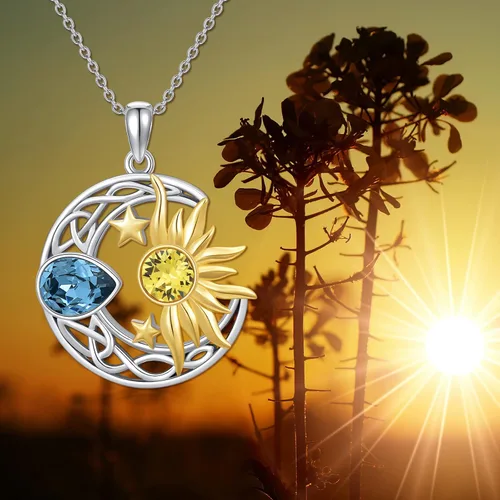 Vista 6 de AOBOCO Collar de plata de ley 925 con luna y estrella celta para mujeres y niñas
