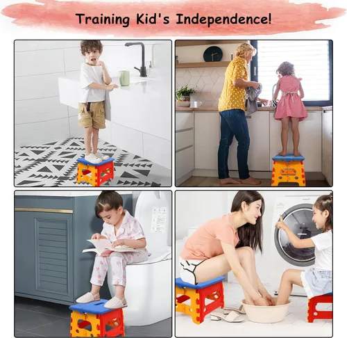 Vista 5 de Taburete plegable para niños pequeños lavabo de baño – Bloqueo de seguridad a estable (1 paquete = rojo + azul)