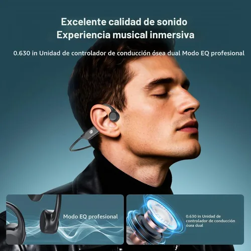 Vista 2 de Auriculares de conducción ósea, auriculares de oído abierto, inalámbricos Bluetooth con micrófono, sonido superior, 10 horas de reproducción, ajuste