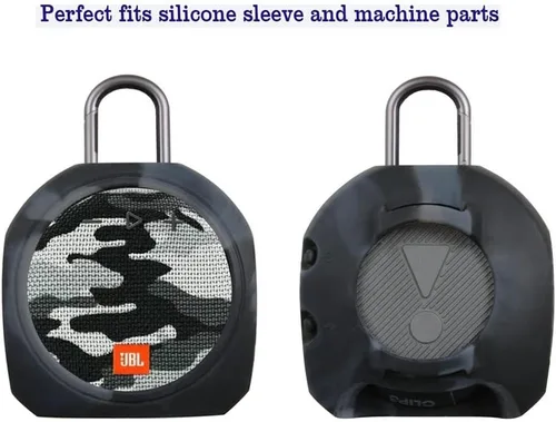 Vista 4 de Hermitshell Estuche de transporte de silicona de repuesto para altavoz Bluetooth inalámbrico JBL Clip 3 portátil e impermeable (negro camuflaje)